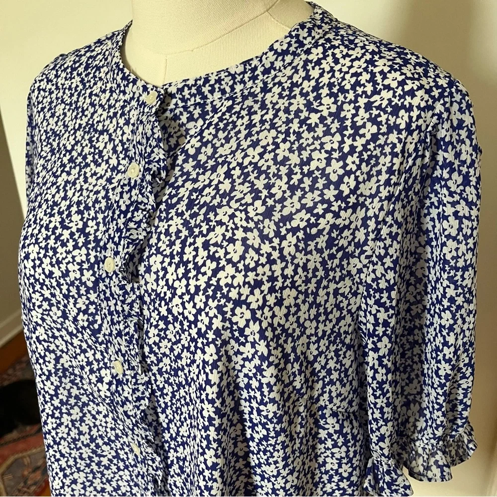 jcrew blouse tiny blue floral size l - Picture 2 of 8